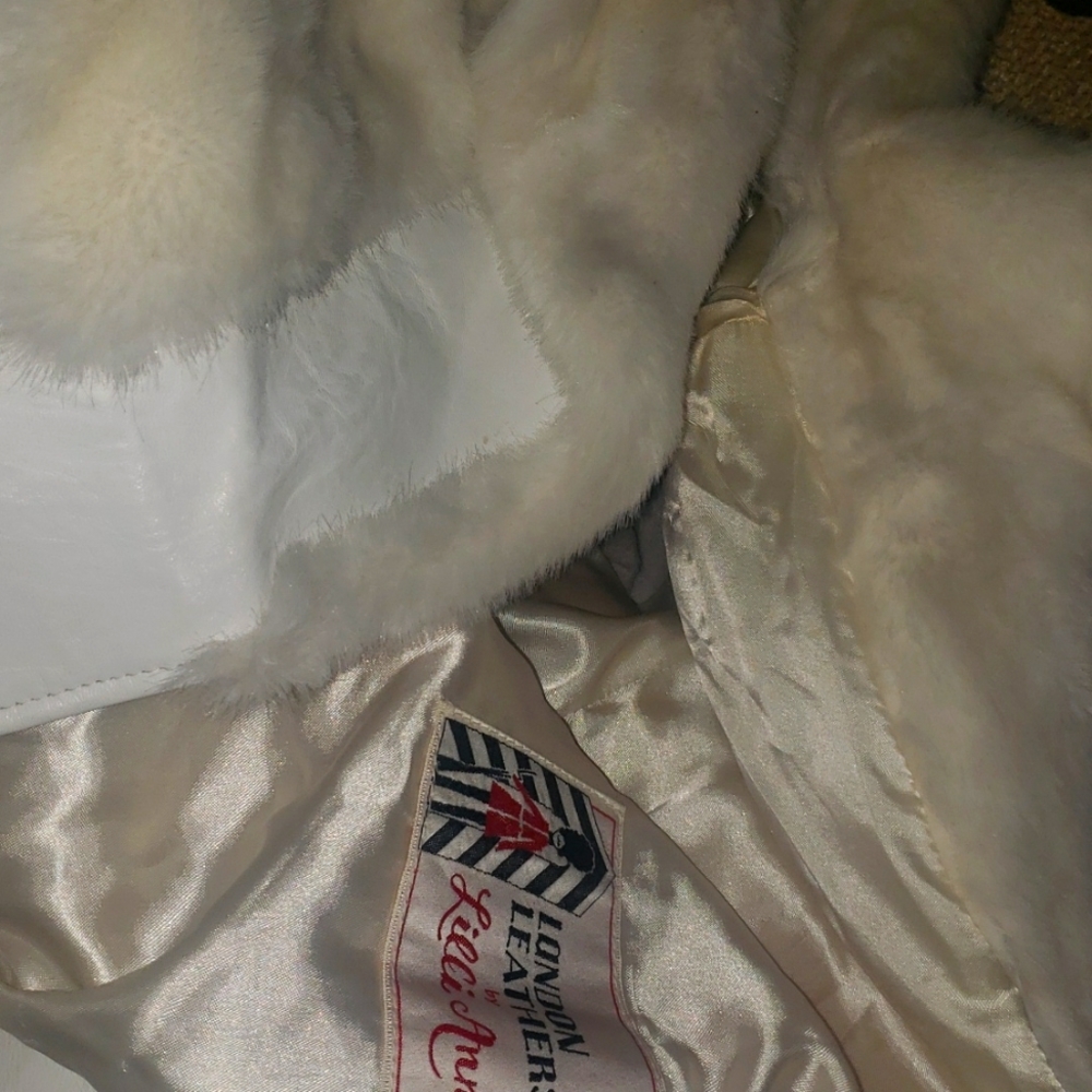 Vintage white leather and fur coat